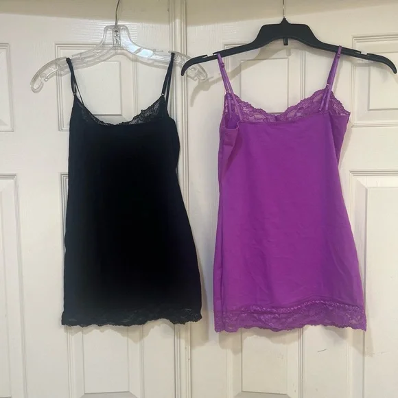 2 set purple black sexy adjustable cami Stretchy lace tunic tank top sz M Y2K - Picture 7 of 12